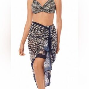Miraclesuit Black and Gold Printed Pareo - Golden Lynx Swim cover up OS NWT